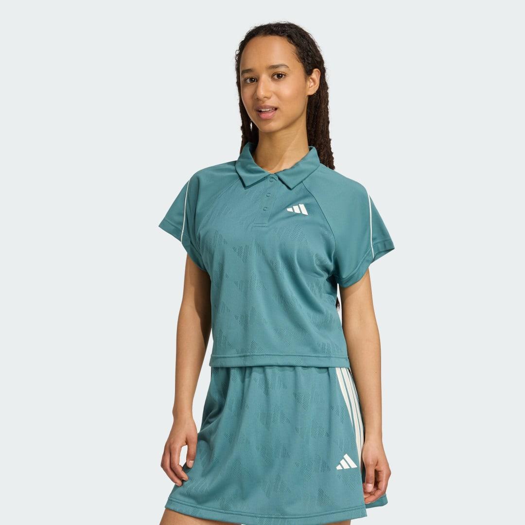 adidas Stadium 3-Stripes Tennis Inspired Jacquard Polo Tee Preloved Ink XS Womens Product Image