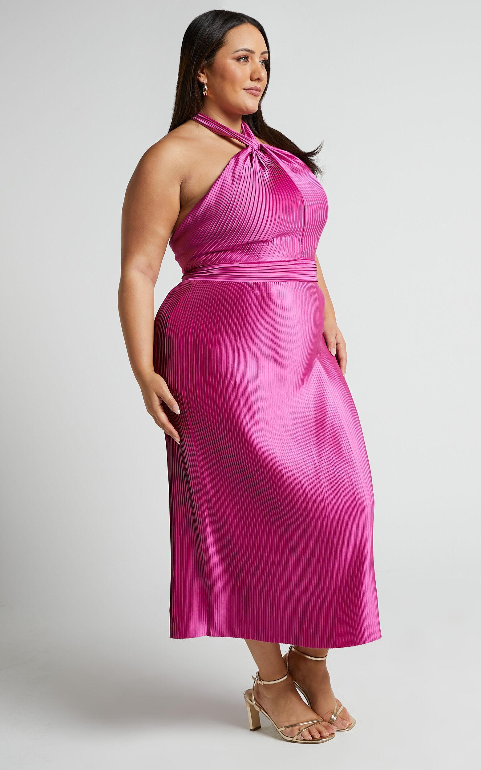 Marlette Midi Dress - Pleated Open Back Halter Dress in Grape Product Image
