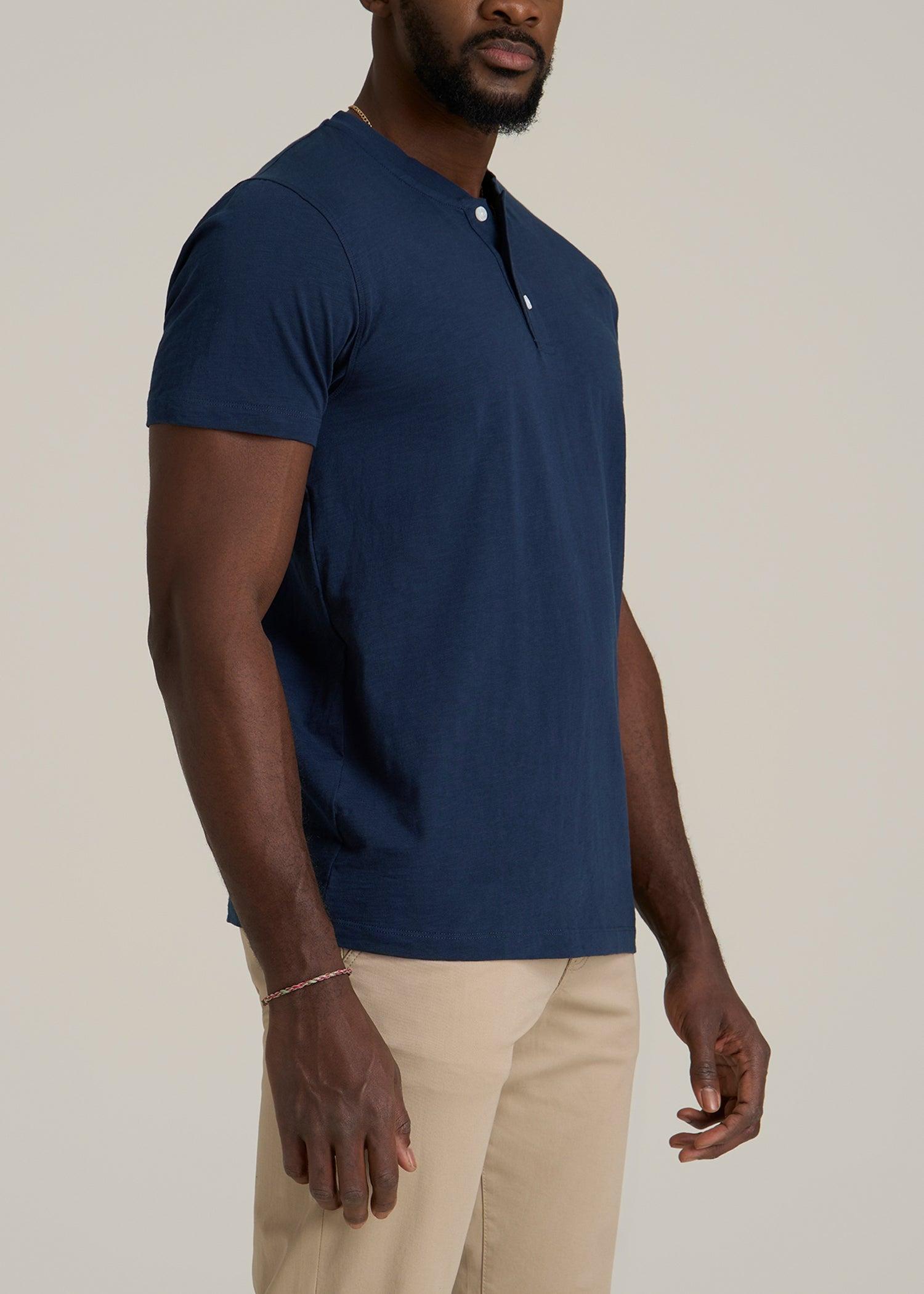Sunwashed Short Sleeve Slub Henley for Tall Men in Regal Blue Product Image