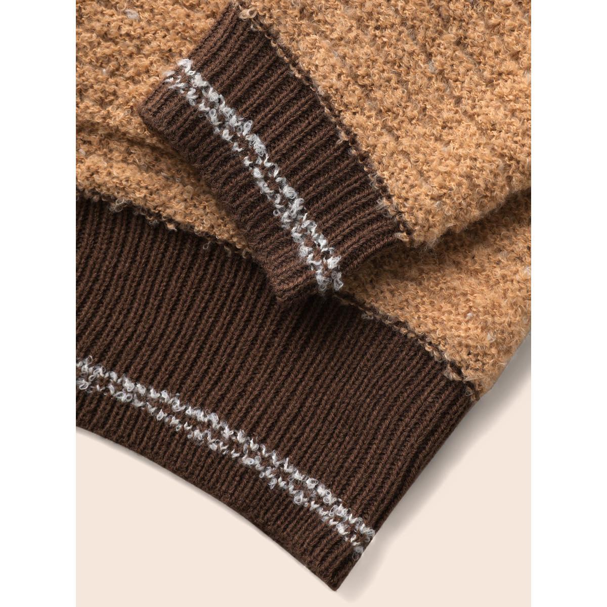 Plus Size Texture Contrast Drop Shoulder Sleeve Cardigan LightBrown Women Casual Loose Long Sleeve Everyday Cardigans BloomChic 26/4X Product Image