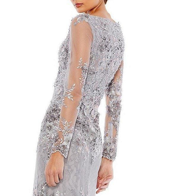 Mac Duggal Floral Embroidered Lace Sequin Embellished V-Neck Illusion Long Sleeve Gown Product Image