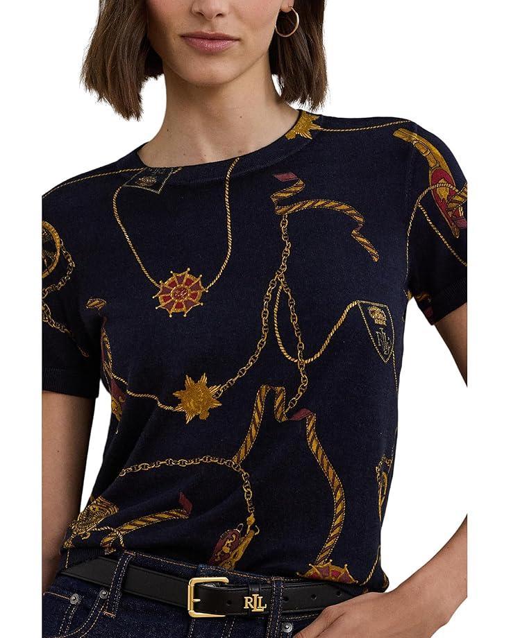 Women's Lauren Ralph Lauren Print Cotton-Blend Short-Sleeve Sweater Product Image