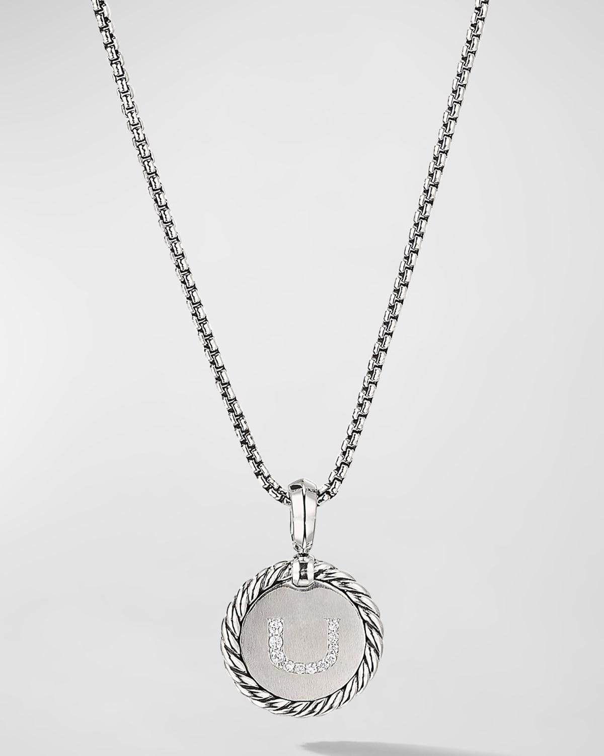 David Yurman Sterling Silver Cable Collectibles Initial Charm Necklace with Diamonds, 18 Product Image