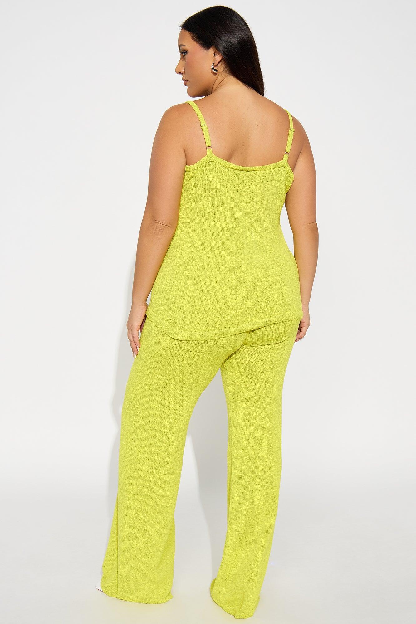 Bella Button Front Knit Pant Set - Chartreuse Product Image