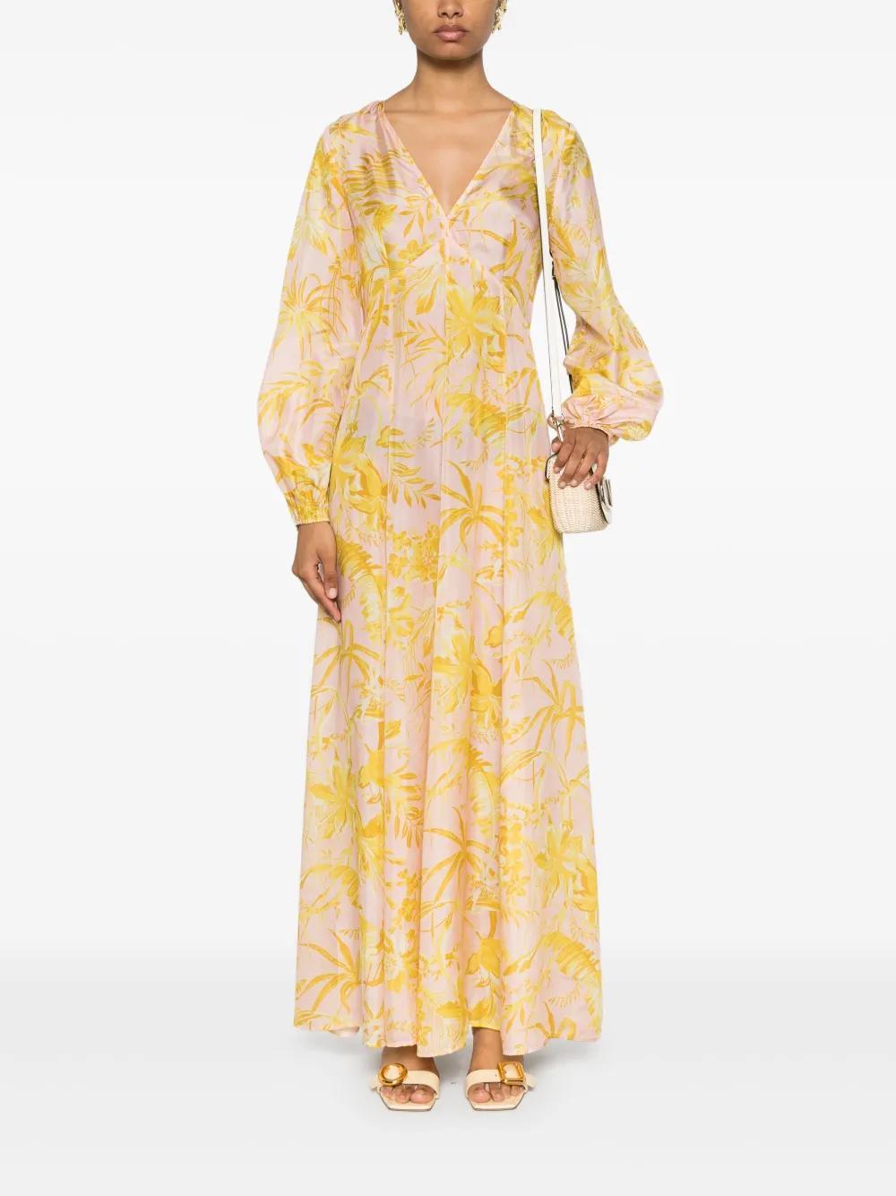 Golden floral-print maxi dress Product Image