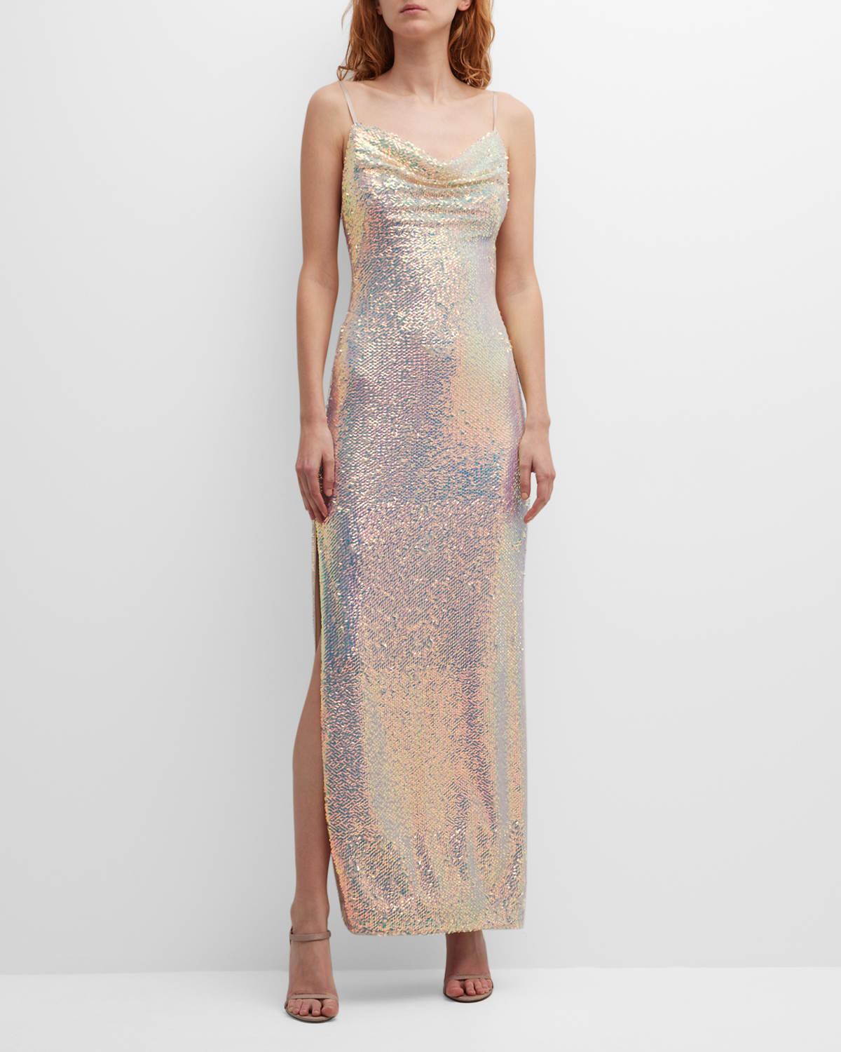 Womens Cowlneck Sequined Column Gown Product Image
