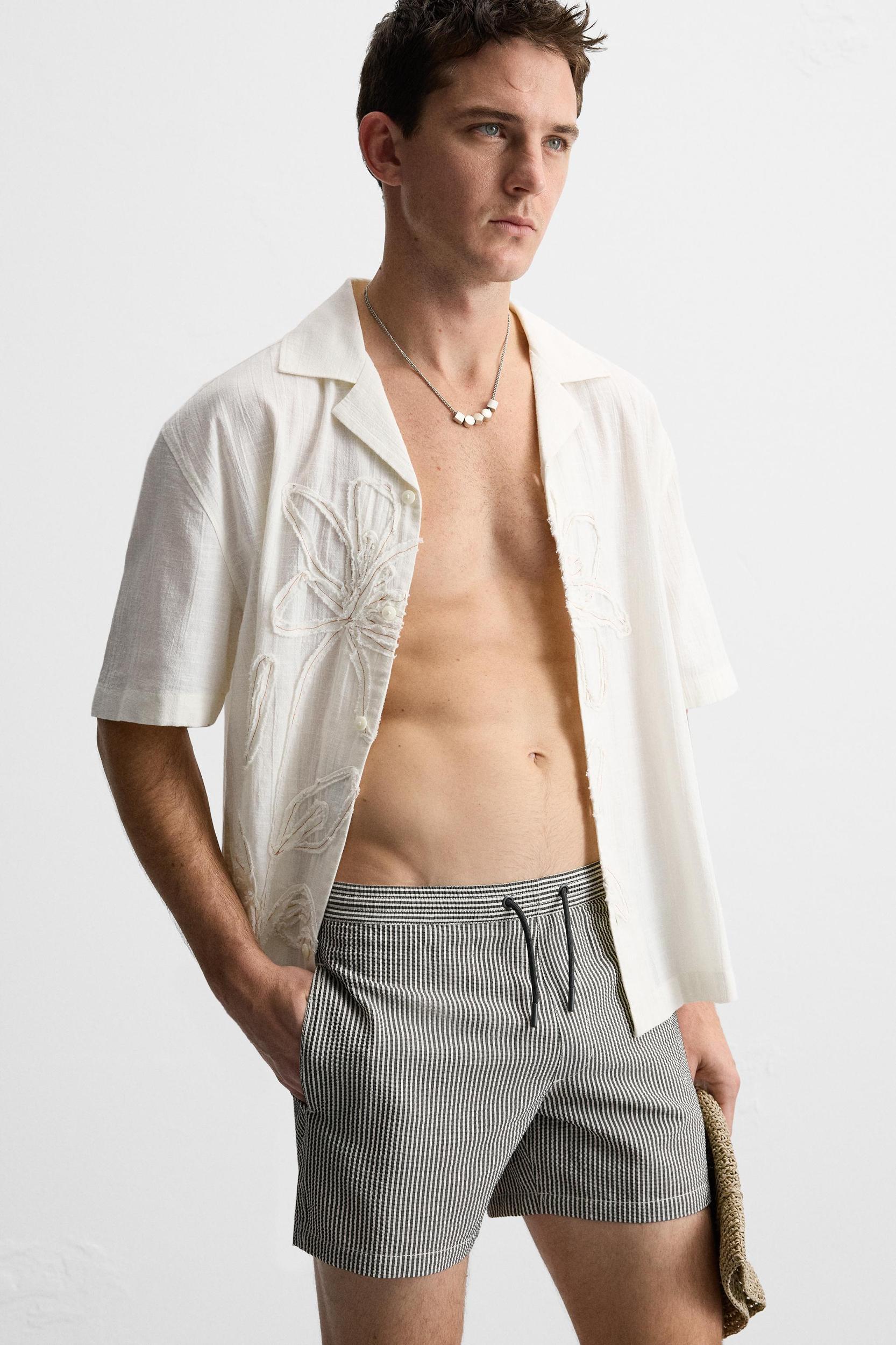 REGULAR SEERSUCKER SWIM TRUNKS Product Image
