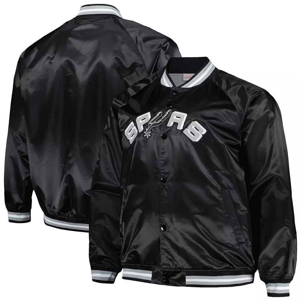 Men's Mitchell & Ness Black San Antonio Spurs Big & Tall Hardwood Classics Wordmark Satin Raglan Full-Zip Jacket, Size: 2XB Product Image