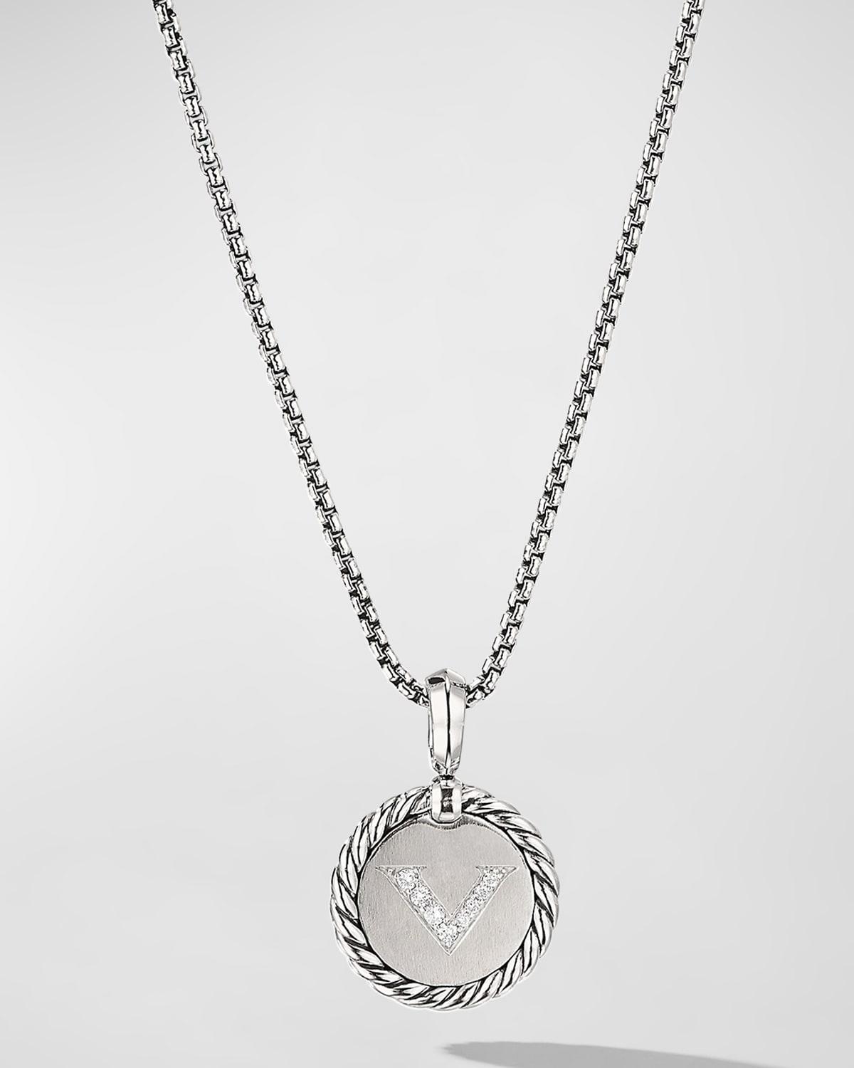 David Yurman Sterling Silver Cable Collectibles Initial Charm Necklace with Diamonds, 18 Product Image