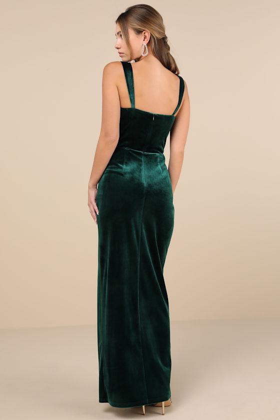 Pristine Luxury Emerald Green Velvet Bustier Maxi Dress Product Image