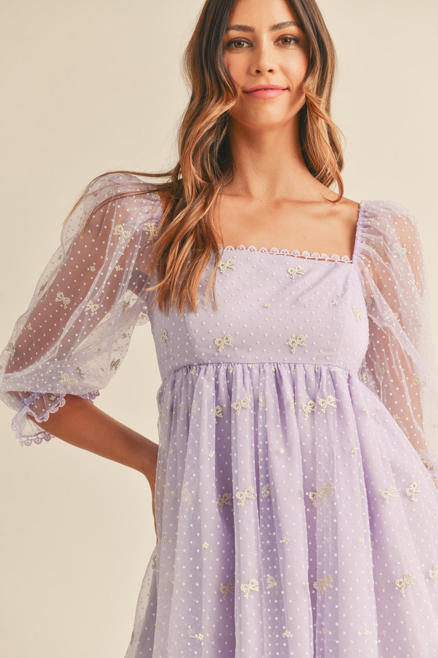 Swiss Dot Mesh Sleeve Dress Product Image