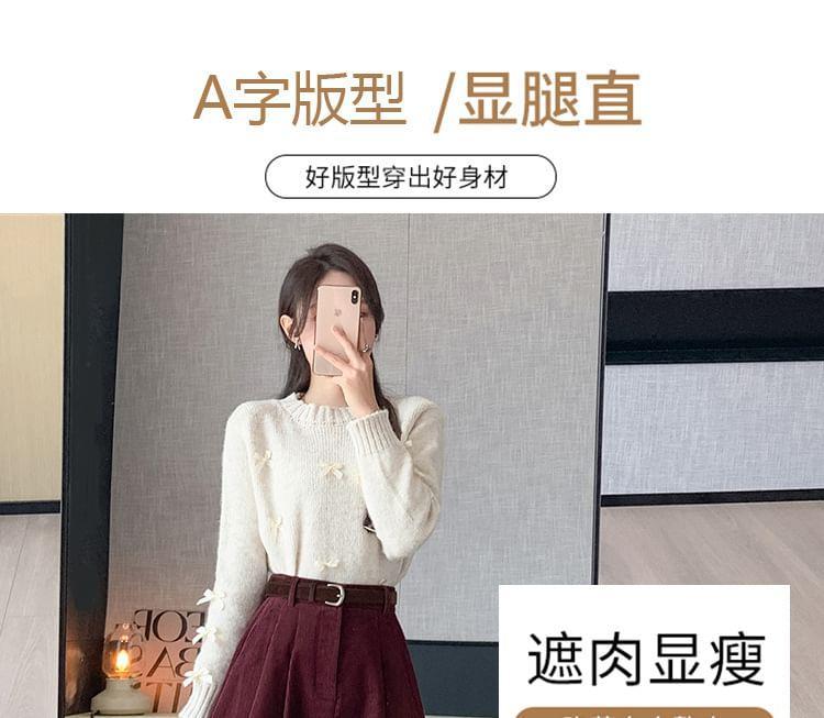 High Rise Plain Corduroy Midi A-Line Skirt Product Image