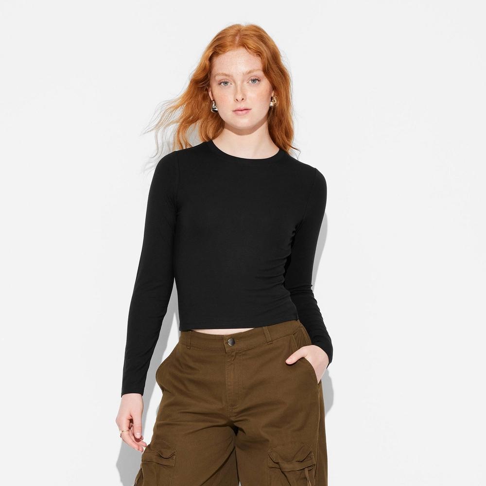 Womens Long Sleeve Base Layer T-Shirt - Wild Fable Black XL: Slim Fit, Crew Neck, Midweight Jersey, Pullover Style Product Image