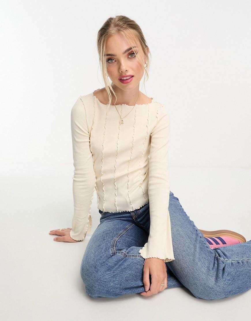 Monki overlock seam detail ribbed jersey top Product Image