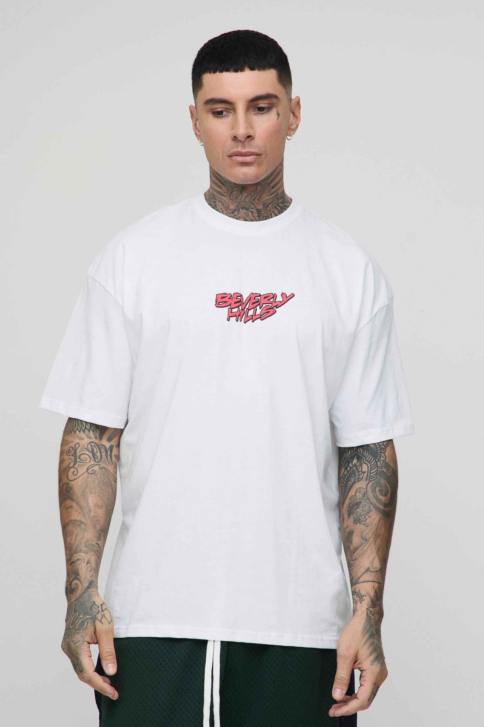 Tall Oversized Beverly Hills Palm Print T-Shirt | boohooMAN USA Product Image
