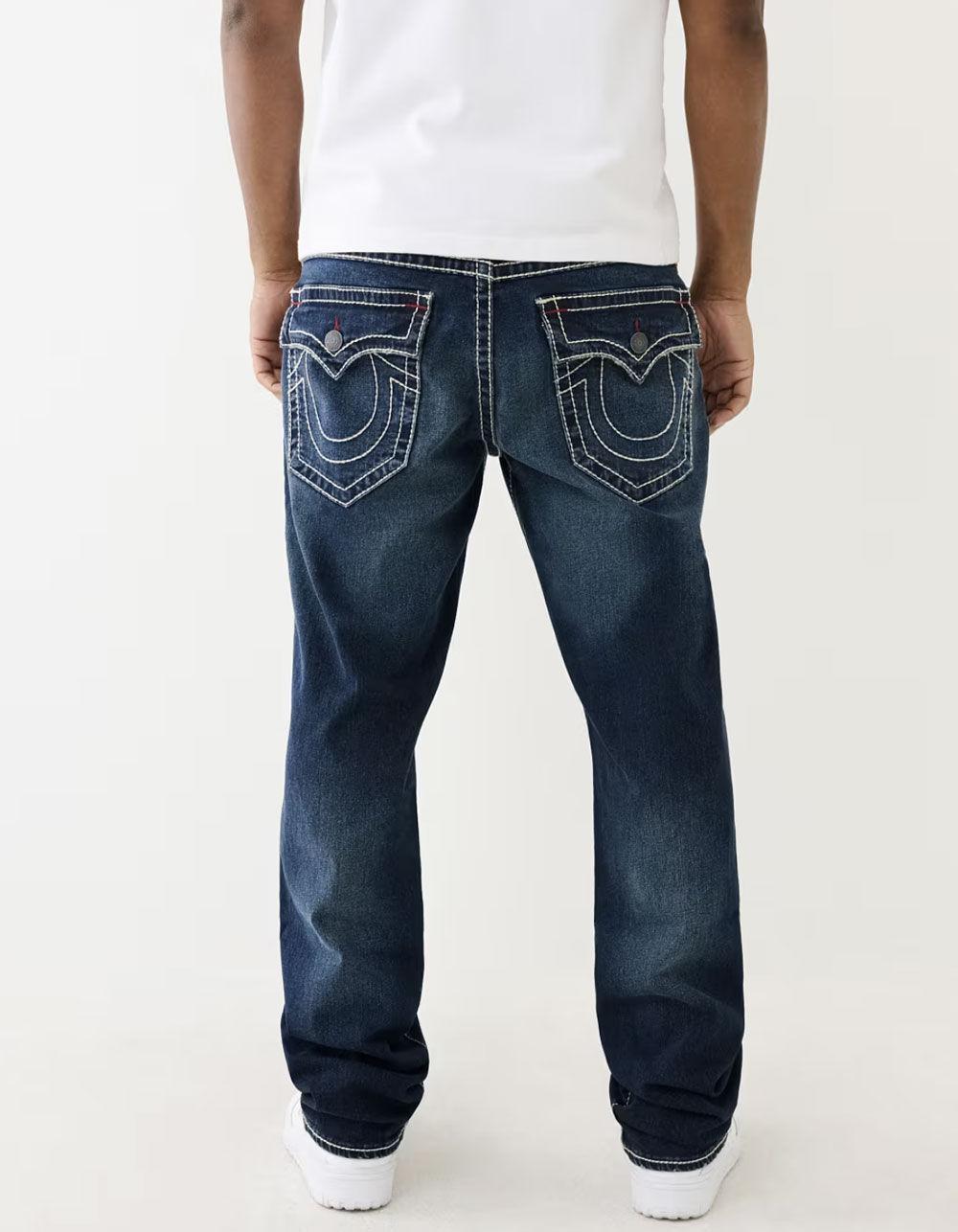 TRUE RELIGION Ricky Big T Flap Mens Relaxed Straight Jeans - MEDIUM INDIGO Product Image