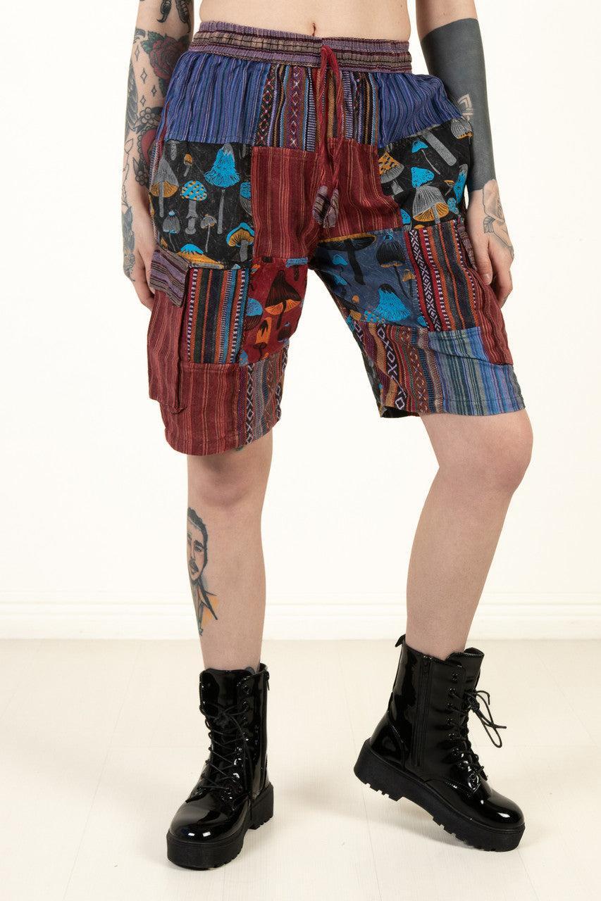 Indigo Mushroom Patchwork Cargo Shorts Product Image
