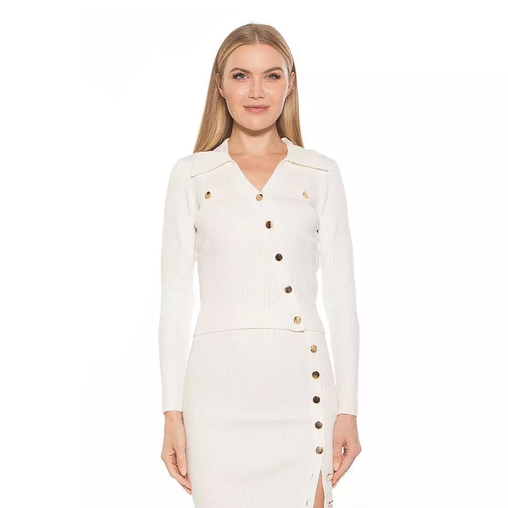 Women's ALEXIA ADMOR Sam Ribbed Knit Asymmetric Button Down Long Sleeve Top, Size: XL, Ivory Product Image
