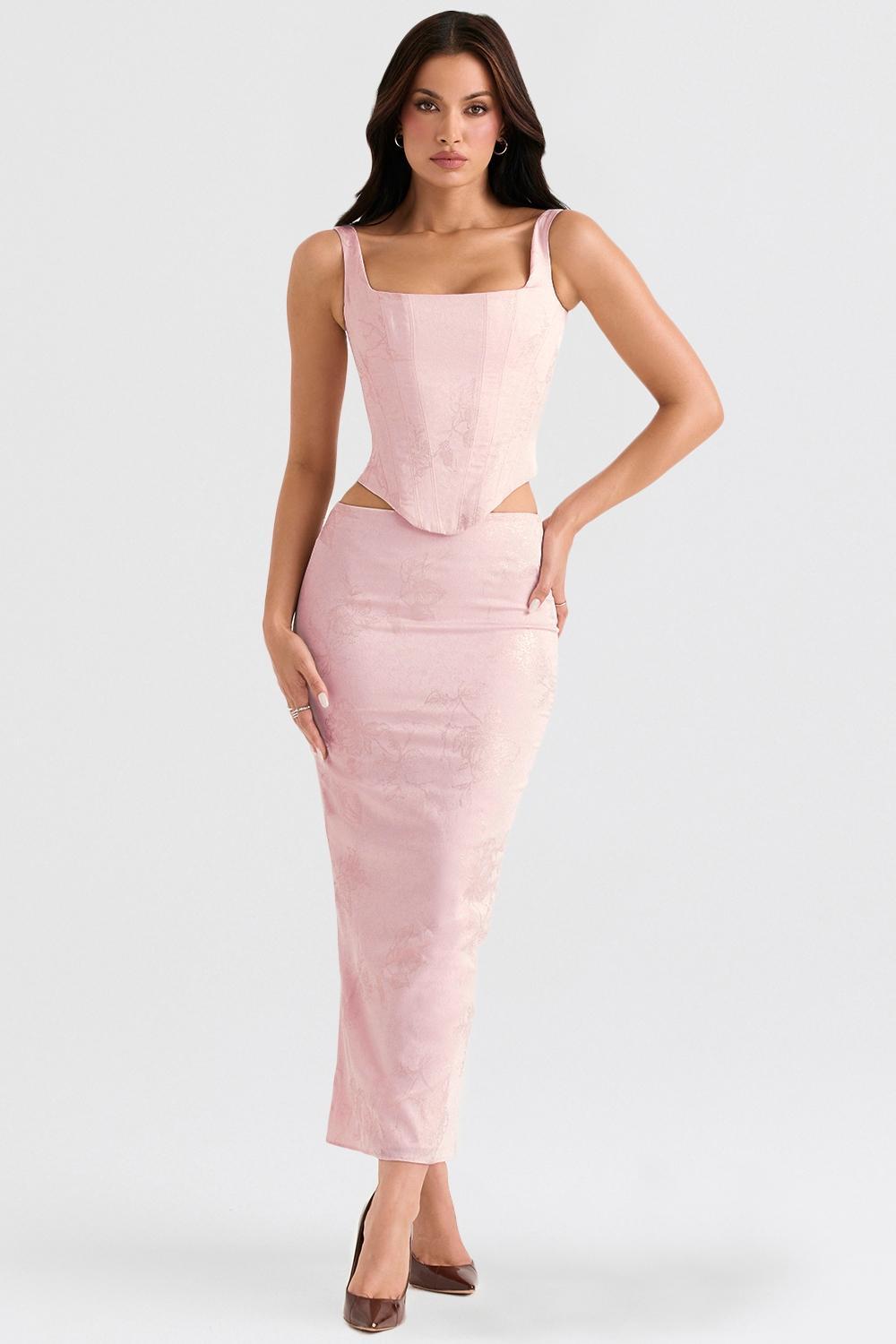 Luisette  pink metallic floral satin midi skirt - sale Product Image