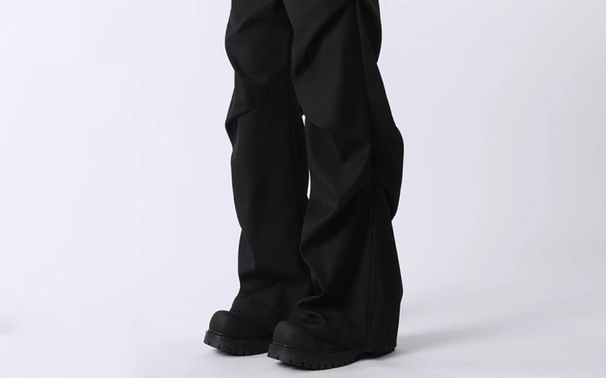 High Waist Plain Wide Leg Cargo Pants Product Image