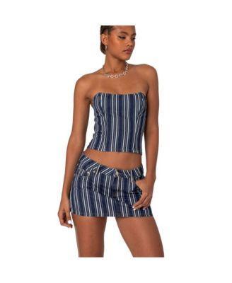 Edikted Womens Inez Striped Denim Corset Top Product Image