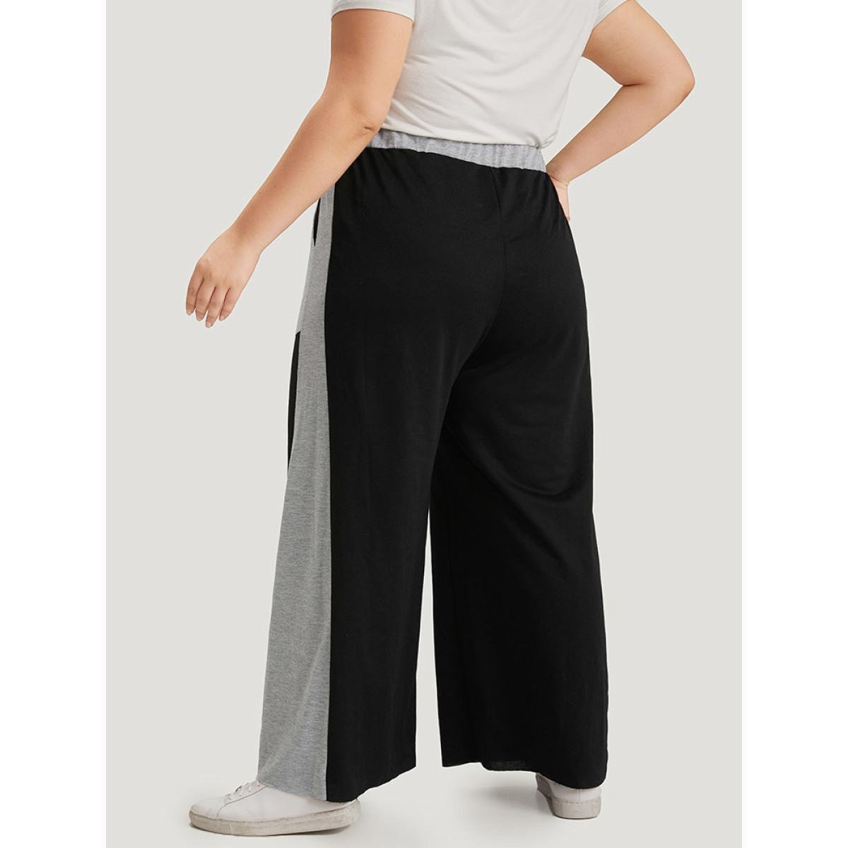 Color Block Contrast Slant Pocket Sweatpants Black Plus Size Women Casual Dailywear Contrast 22-24/3X Bloomchic Product Image