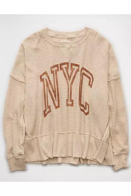 AE Big Hug Crew Neck Waffle Sweatshirt Women's Product Image