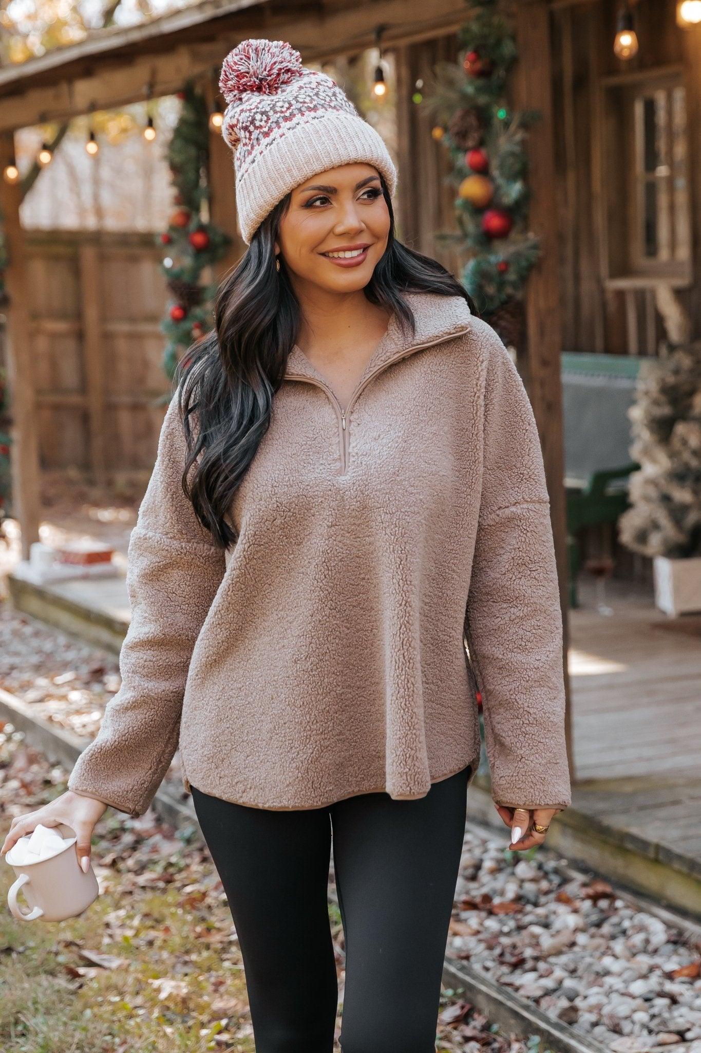 Mocha Sherpa Zip Up Jacket - FINAL SALE Female Product Image