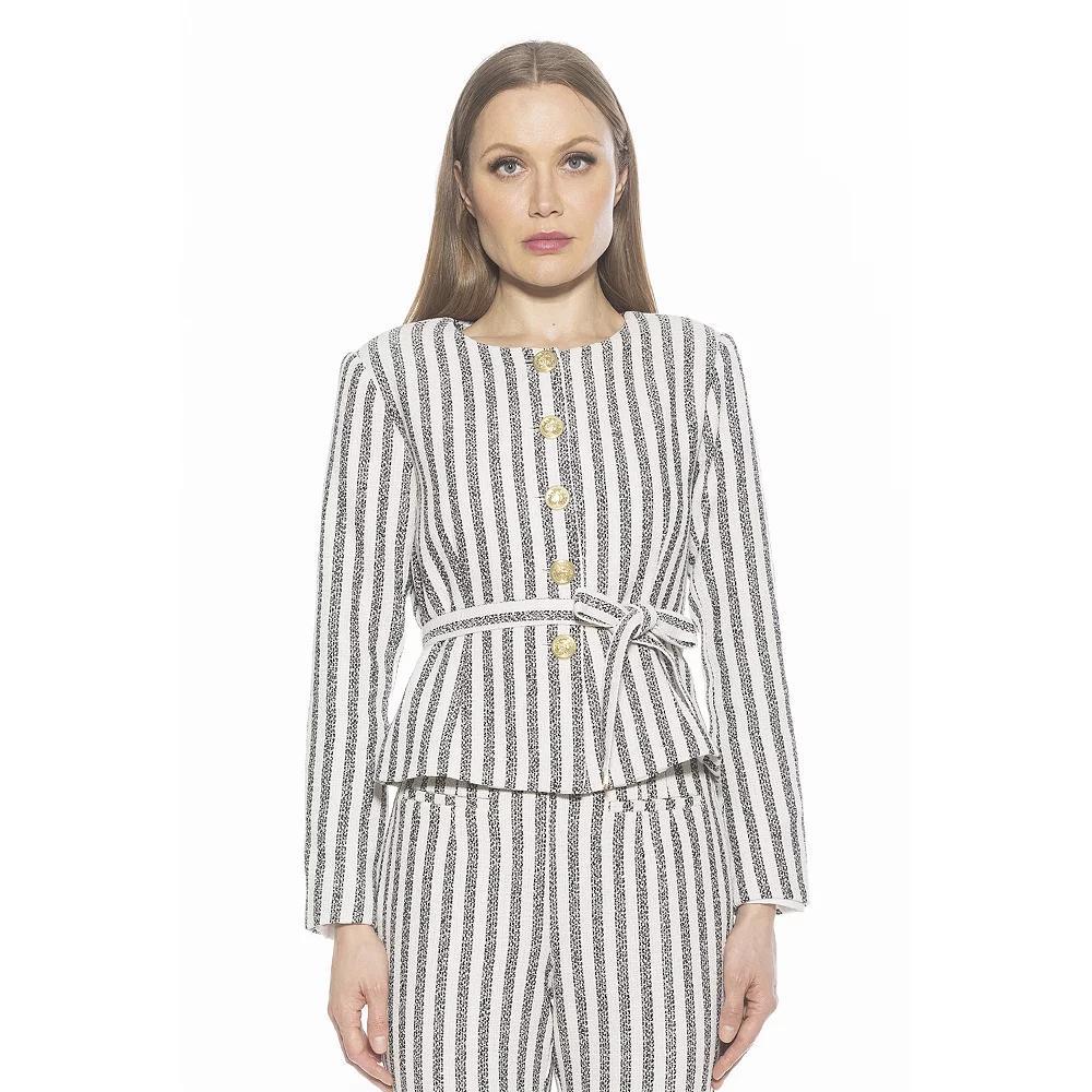 Womens ALEXIA ADMOR Arjun Long Sleeve Scoop Neck Jacket With Waist Tie Blue Stripe Product Image