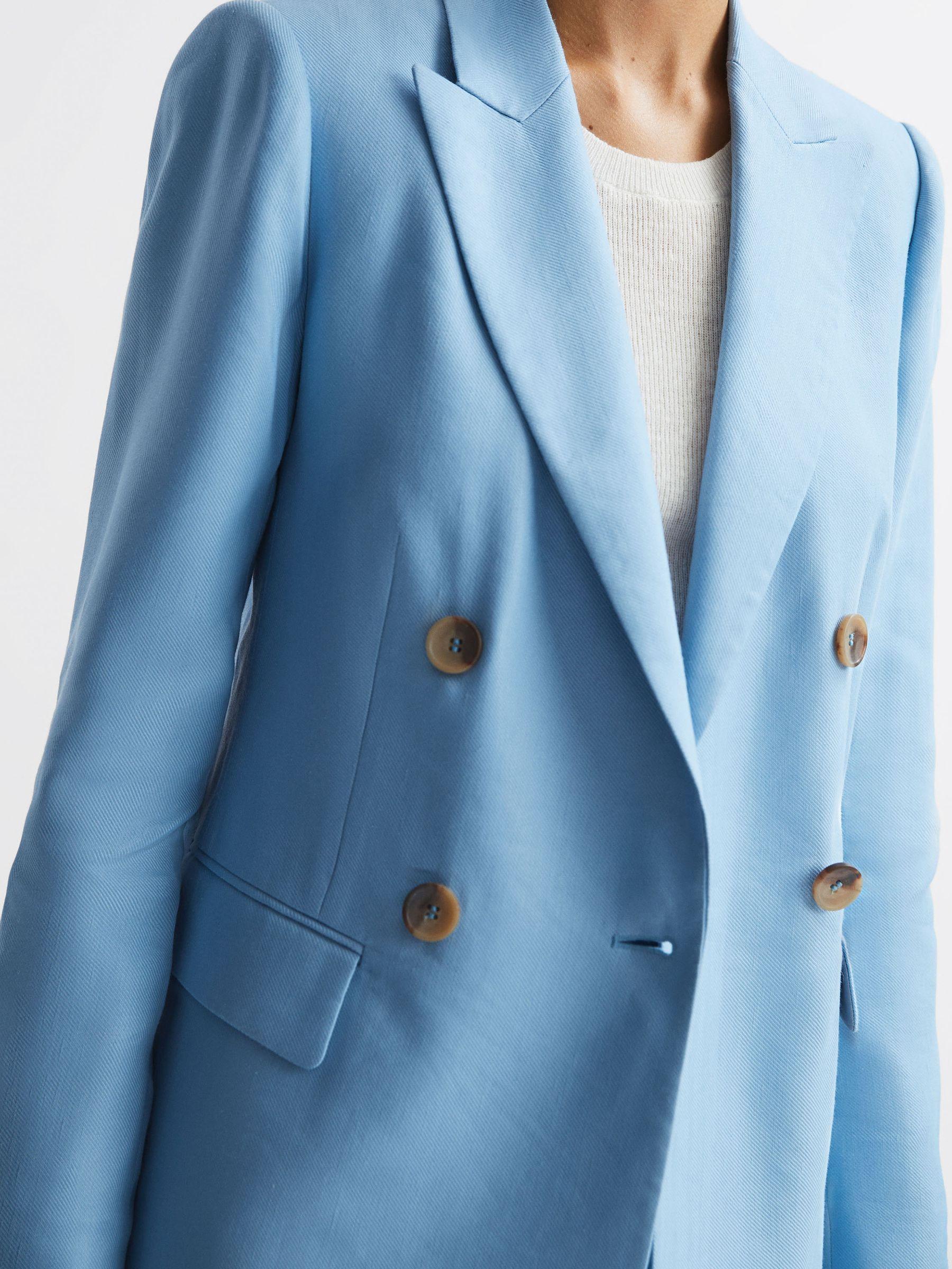 Petite Double Breasted Linen Blazer in Blue Product Image