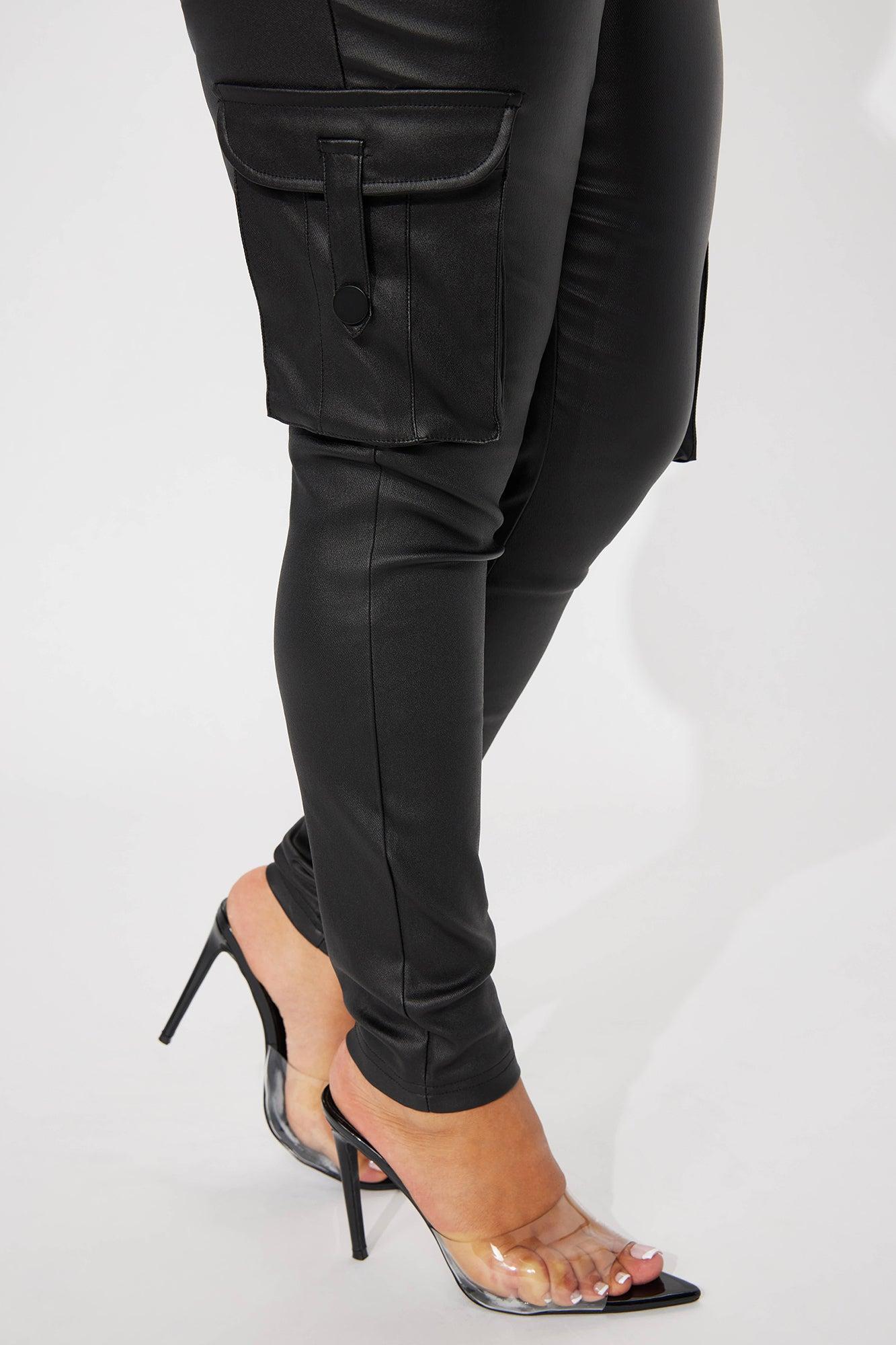 Kalen Cargo Faux Leather Skinny Pant - Black Product Image
