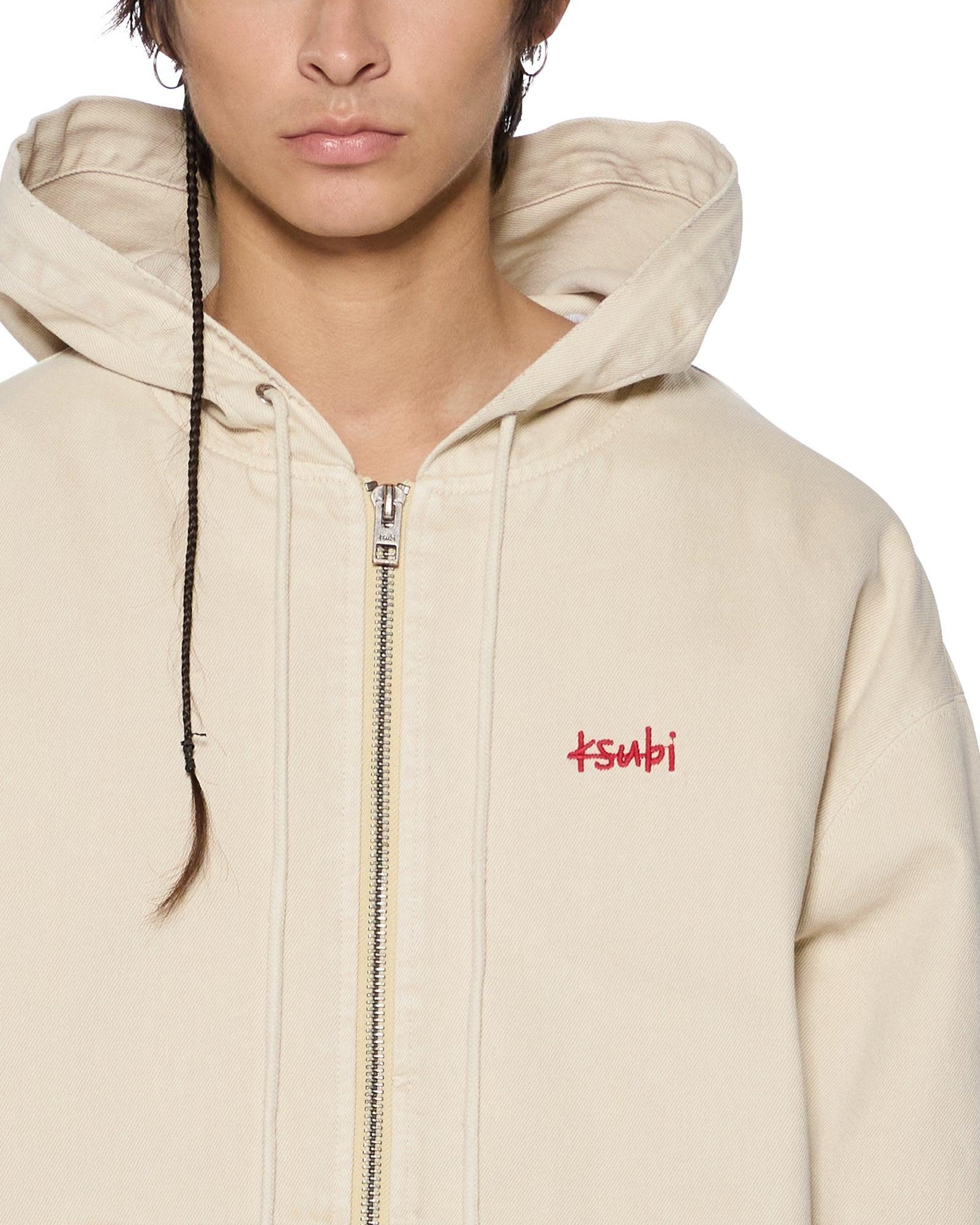 ZIPPED DENIM HOODIE ECRU Male Product Image
