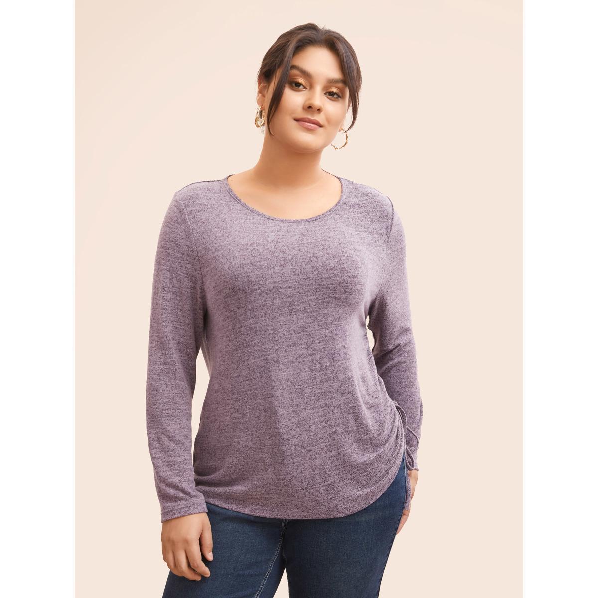 Plus Size Crew Neck Heather Drawstring T-shirt Deeppurplered Women Casual Drawstring Round Neck Bodycon Everyday T-shirts BloomChic 14-16/1X Product Image