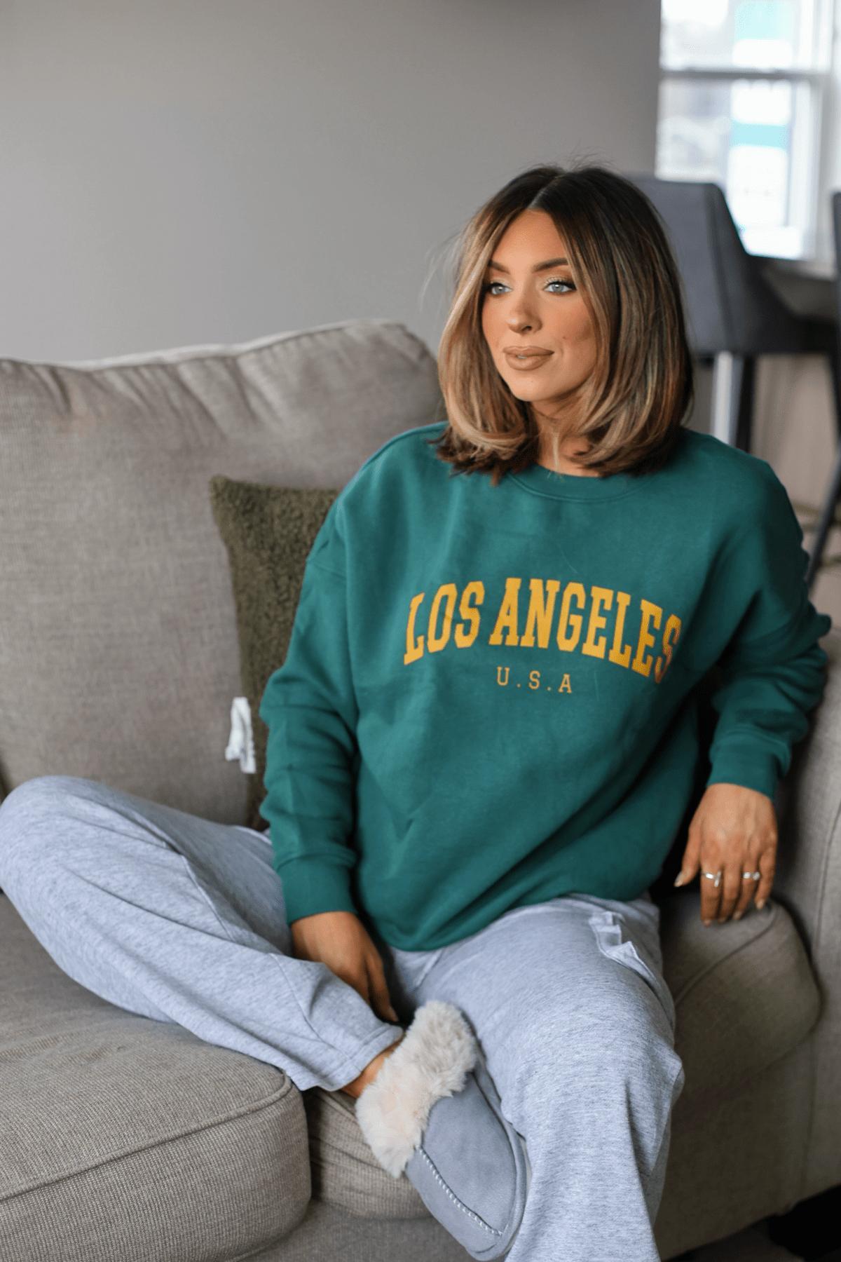 Hunter Green Los Angeles Graphic Pullover - FINAL SALE Product Image