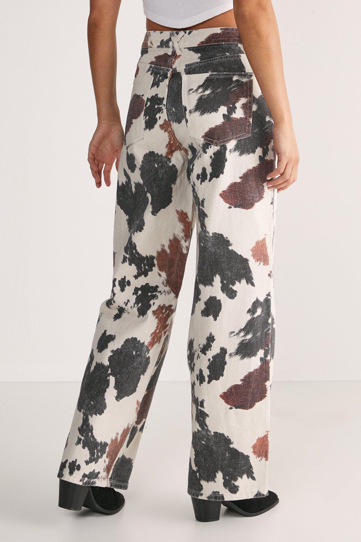 Cow Print Straight Leg Denim Jeans Product Image