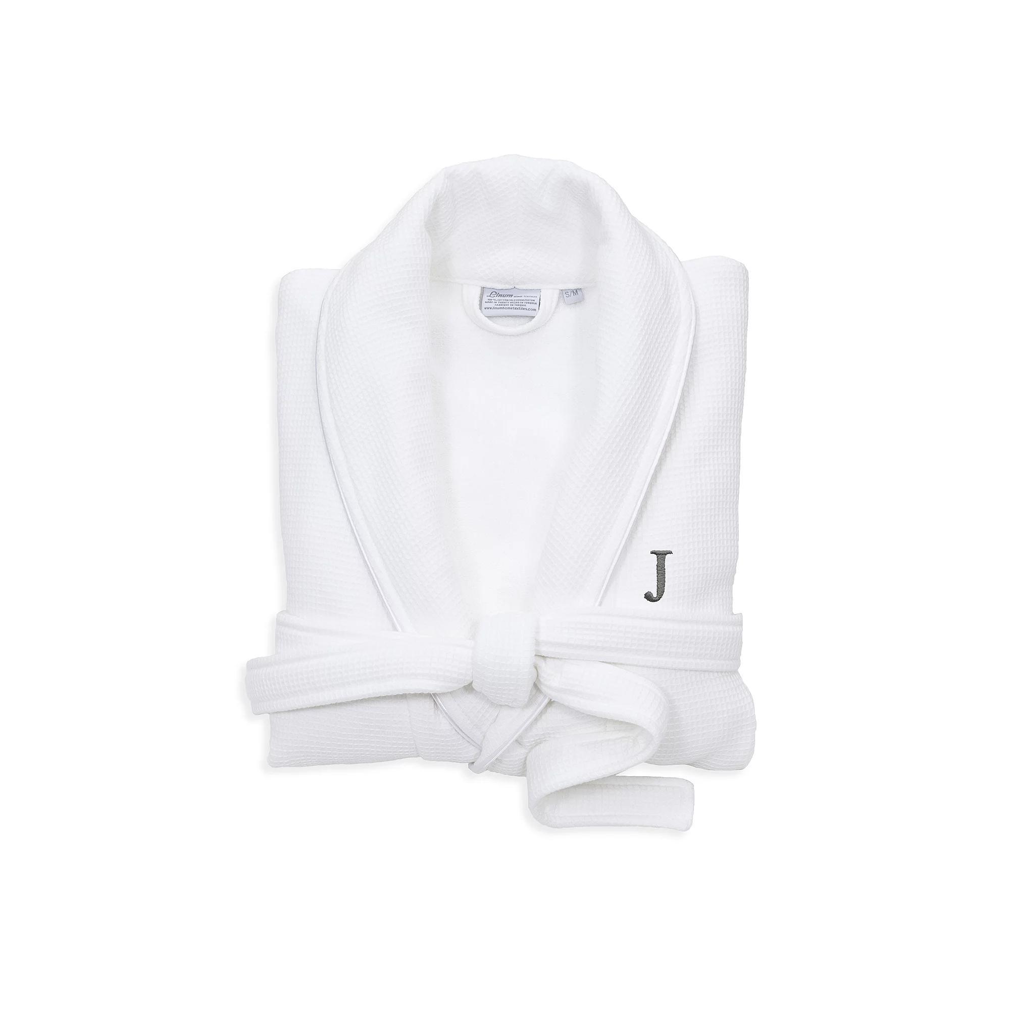 Linum Home Textiles Red Letter Unisex Personalized Turkish Cotton Waffle Terry Satin Piped Trim Bathrobe, Womens Product Image