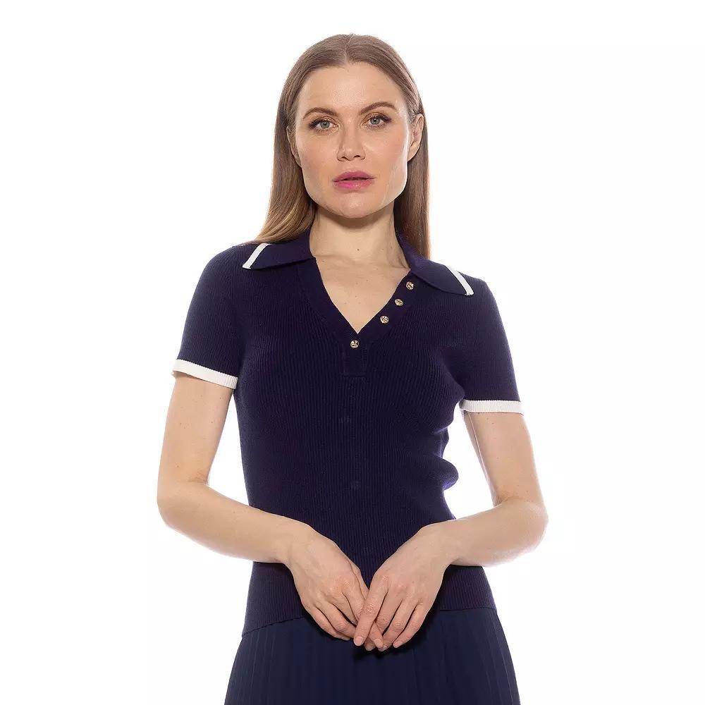 Women's ALEXIA ADMOR Diara Knitted Polo Top, Size: XS, Halogen Blue Product Image