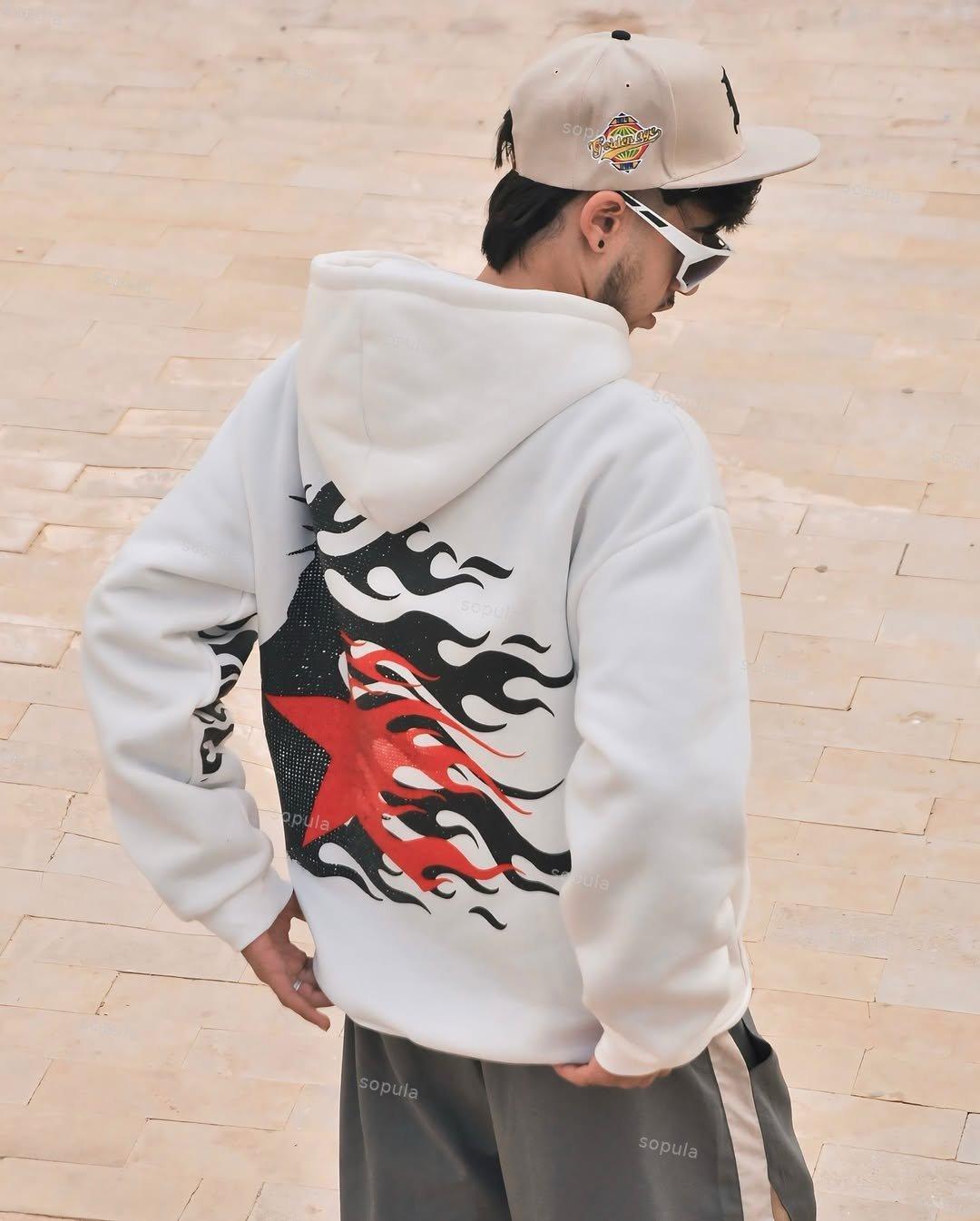 Sopula Jesus Flame Silhouette Vintage Graphic Cotton Hoodie Product Image