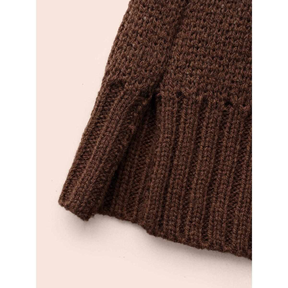 Plus Size Plaid Turtleneck Drop Shoulder Pullover Browncoffeecolor Women Casual Loose Long Sleeve Turtleneck Everyday Pullovers BloomChic 18-20/2X Product Image