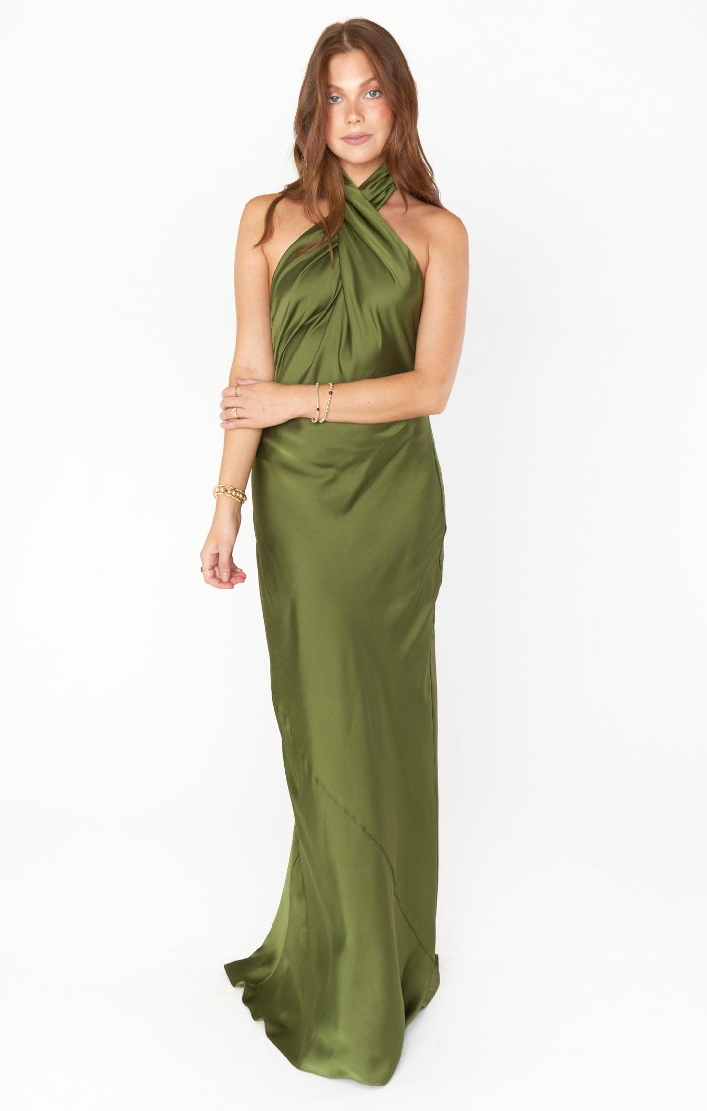 Jasmine Halter Maxi Dress ~ Steel Blue Luxe Satin Product Image