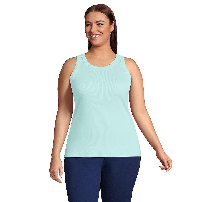 Plus Size Lands End Ribbed Crewneck Tank Top, Womens Gray Grey Product Image