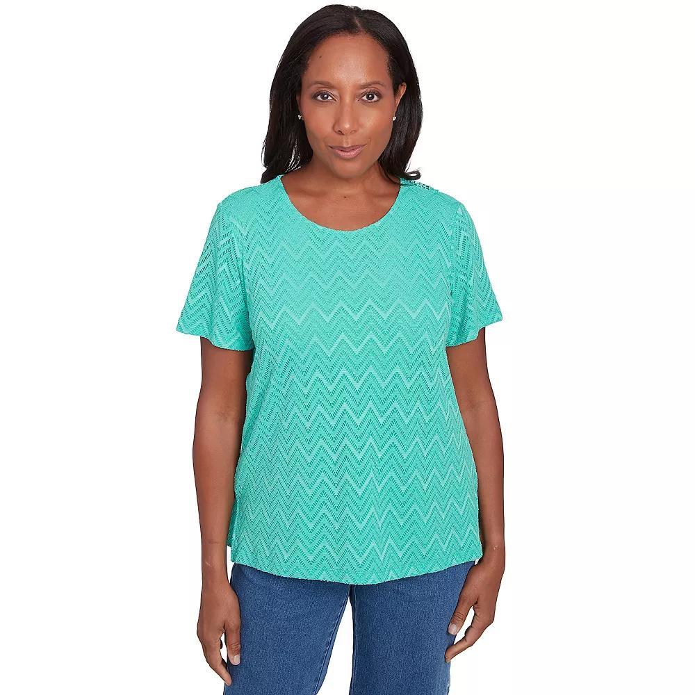 Women's Alfred Dunner Textured Chevron Lace Back Tee, Size: Large, Green Product Image