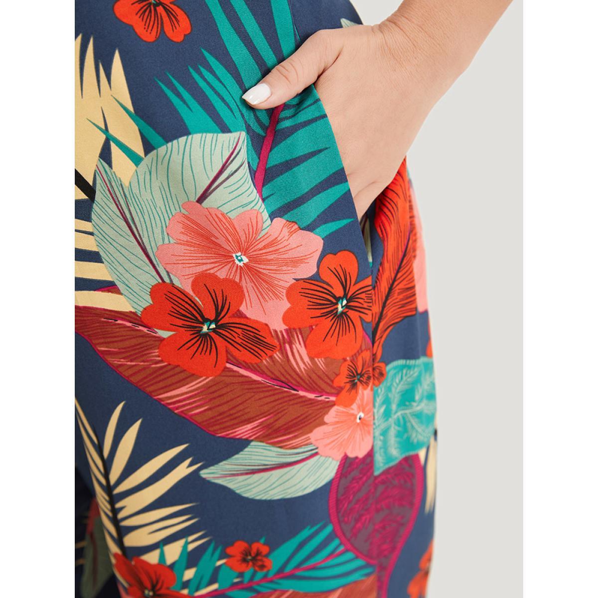 Plus Size Indigo Floral Print Pocket Cami Jumpsuit Women Elegant Sleeveless Spaghetti Strap Dailywear Loose Jumpsuits BloomChic 10/M Product Image