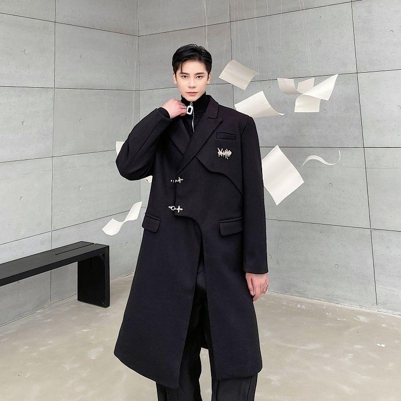Peak Lapel Plain Midi Buckle Coat Product Image