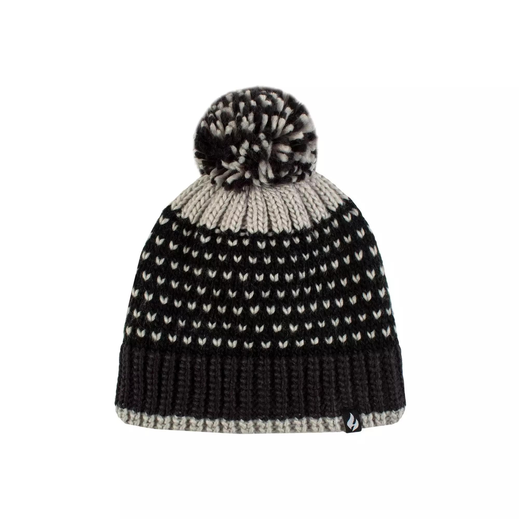 Women's Heat Holders Heatweaver Patterned Pom Pom Hat, Black Gray Product Image