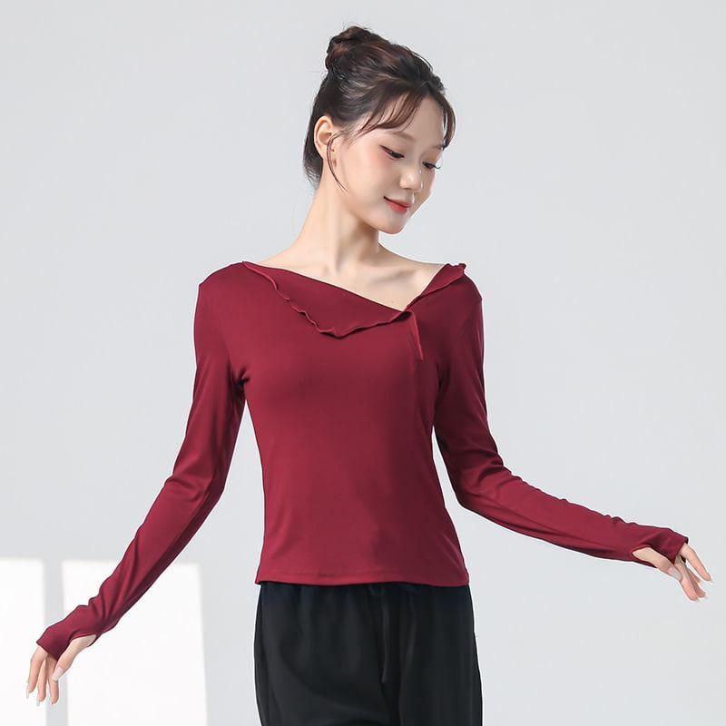 Long-Sleeve Thumbhole Plain Crop Top Product Image