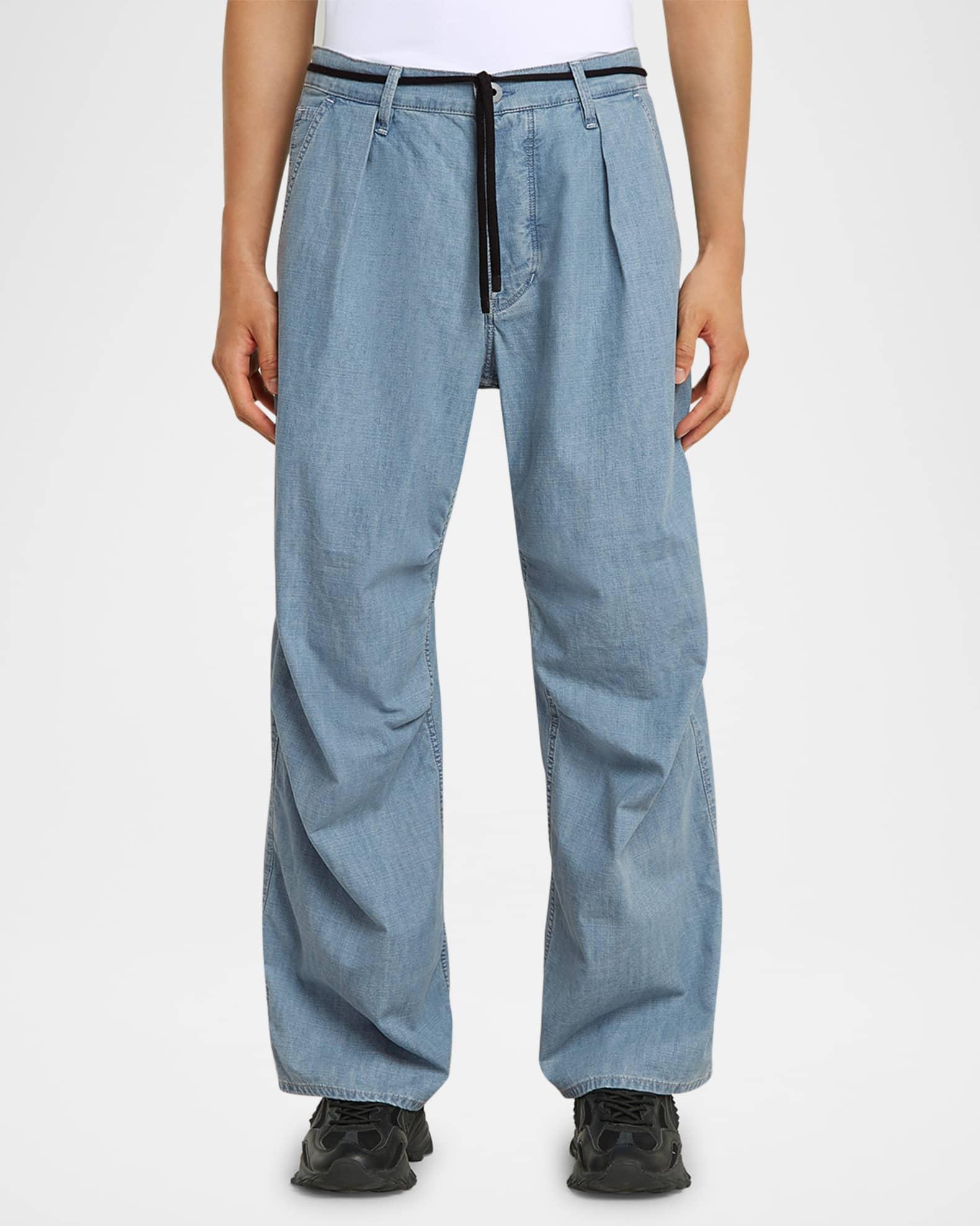 Mens Pleated 3D Denim Pants Product Image