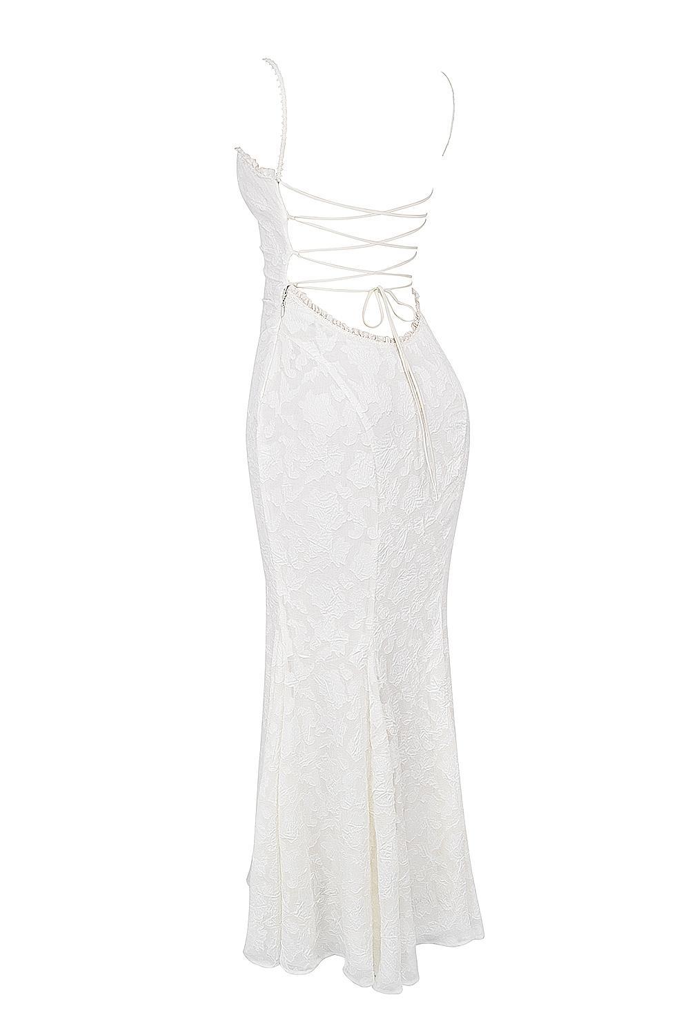 Joan Ivory Lace Up Back Maxi Dress Product Image