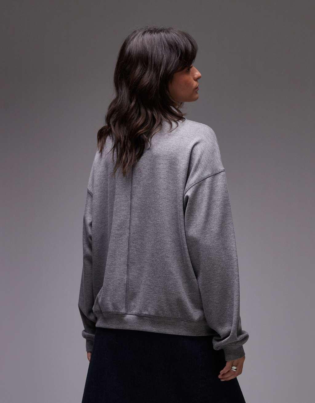 Topshop premium rib polo top in gray Product Image