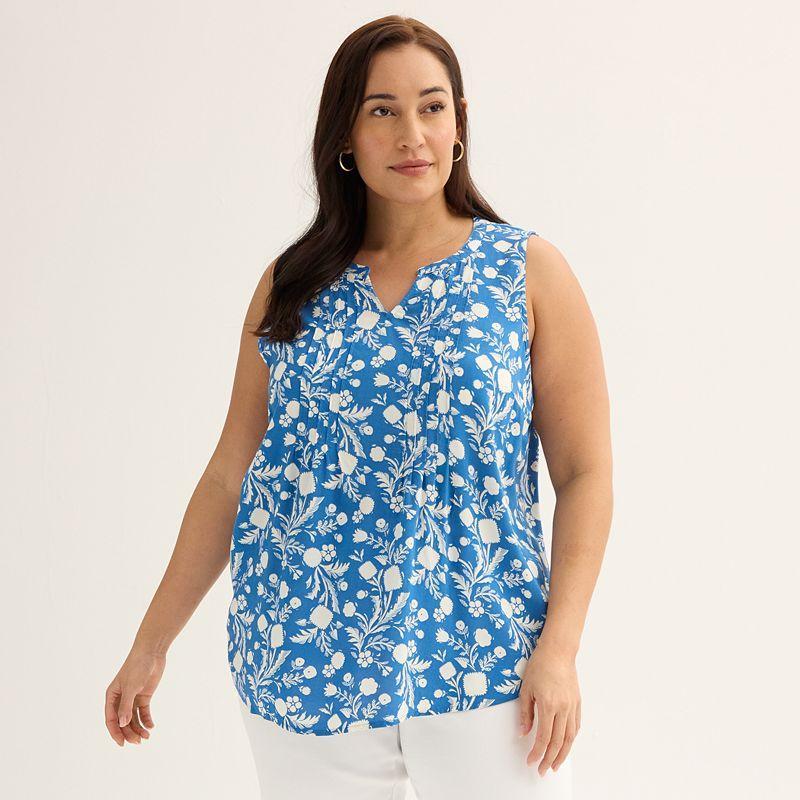 Plus Size Croft & Barrow® Pintuck Sleeveless Shell Top, Women's, Size: 4XL, Red Fun Anchor Product Image